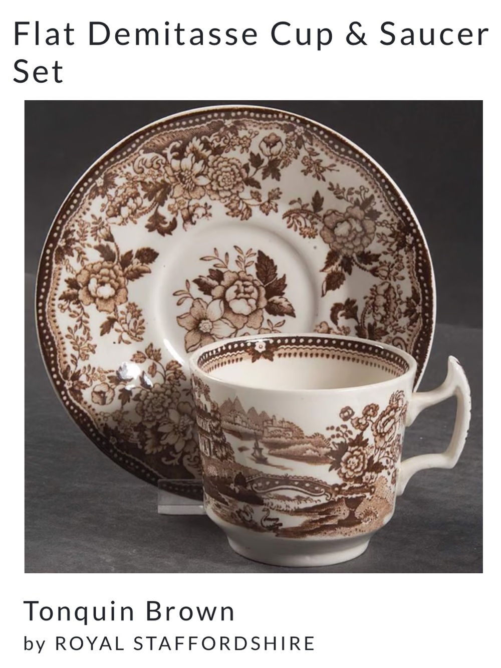 Royal Staffordshire Tonquin Brown Teacup & Saucer Set